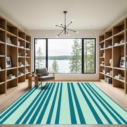 Teal Mint Vertical Stripe Rug