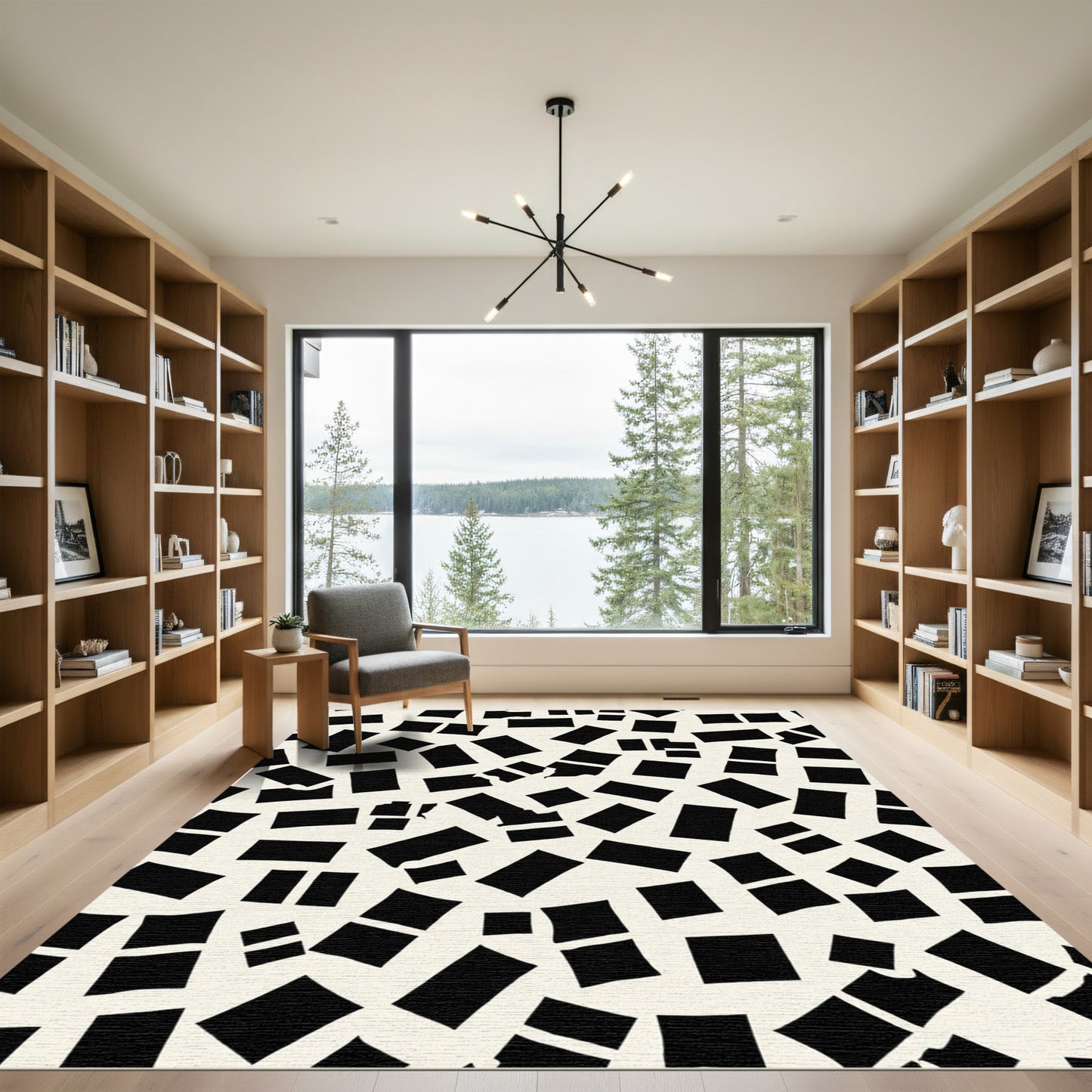 Abstract Black White Fragmented Squares Rug