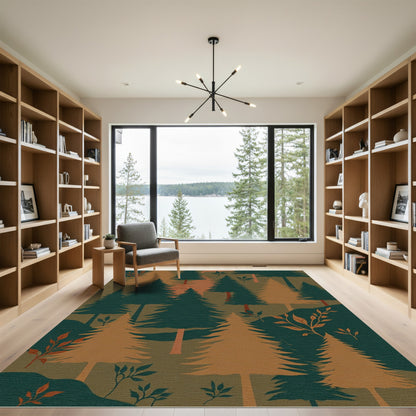 Forest Evergreen Woodland Tree Scene Rug