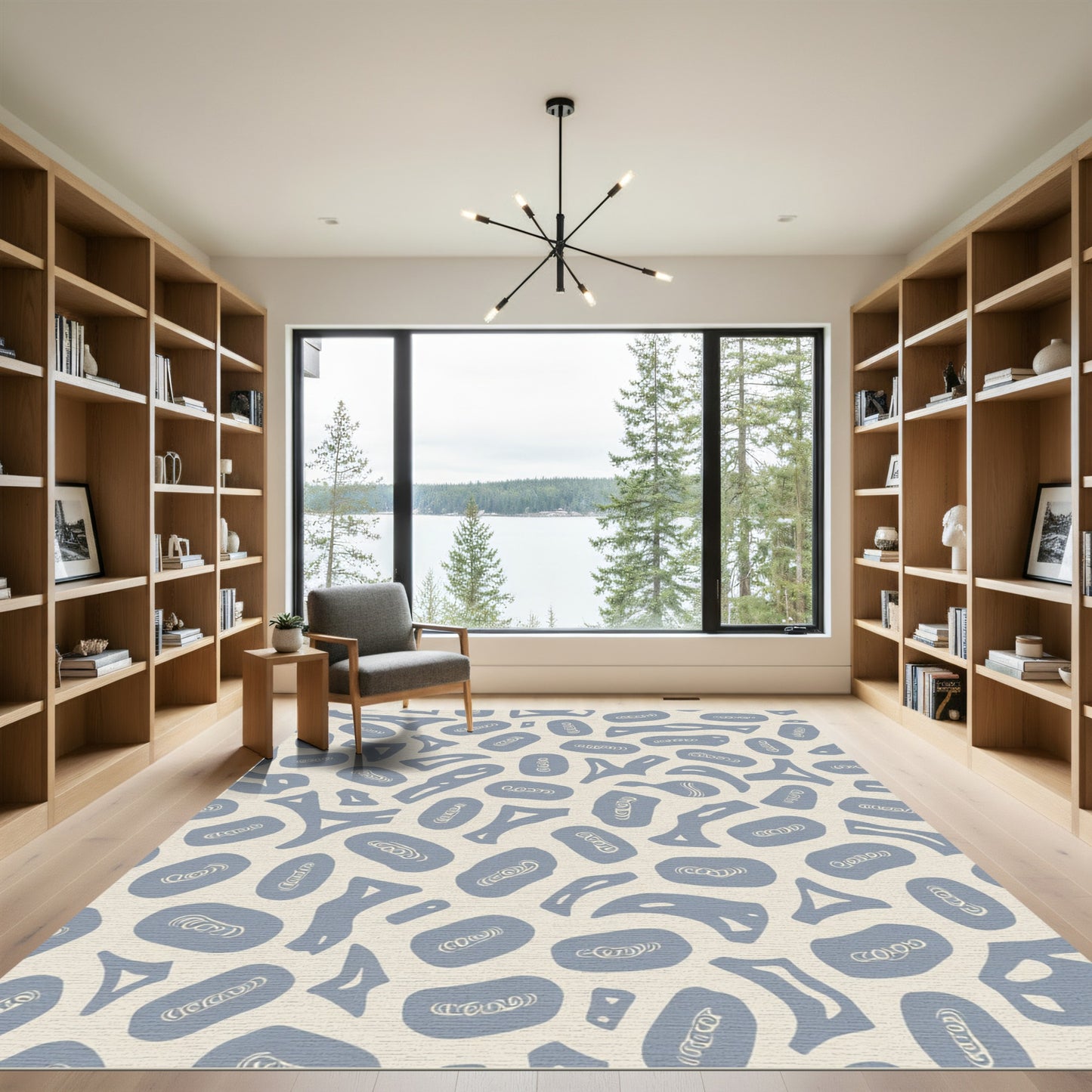 Abstract Blue Organic Shapes Rug