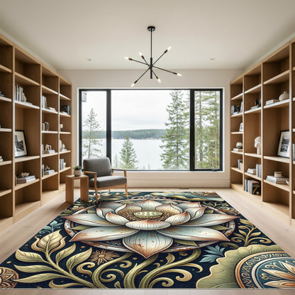 White Lotus Mandala Ornate Detail Rug