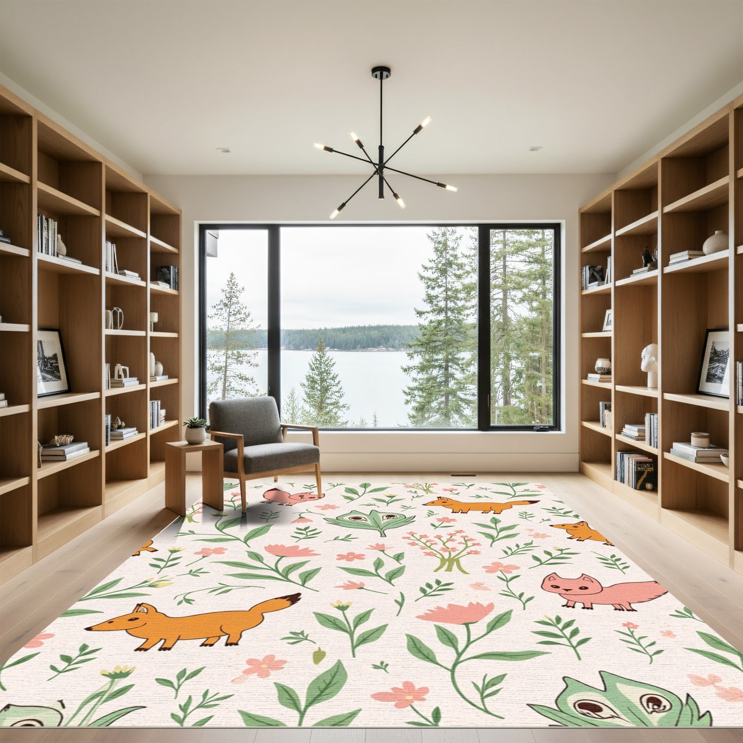 Whimsical Foxes Floral Garden Rug