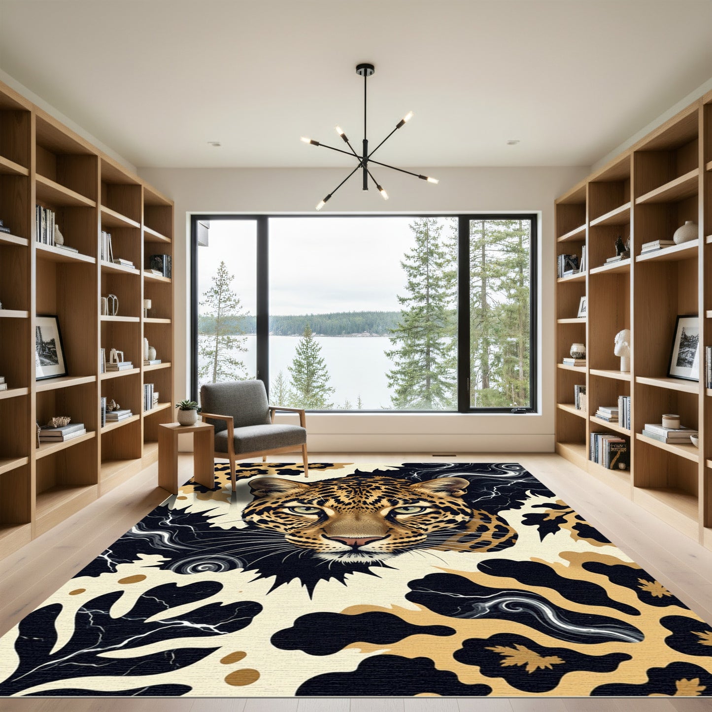 Golden Leopard Abstract Ink Swirl Rug