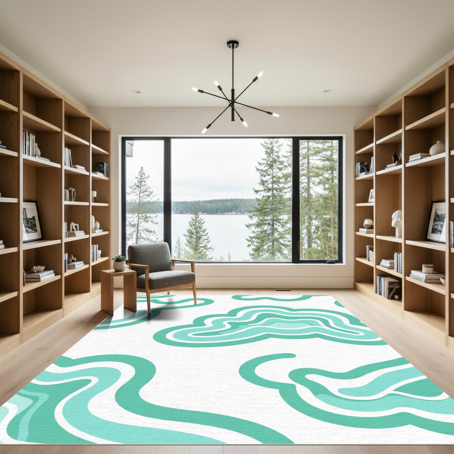 Cool Aqua Organic Wave Composition Rug
