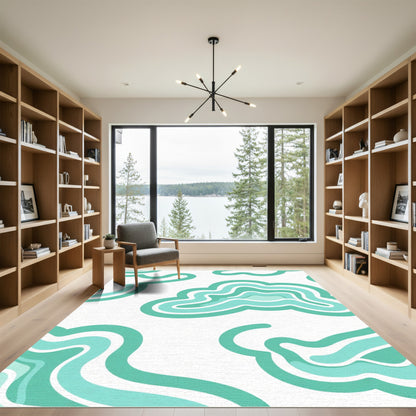 Cool Aqua Organic Wave Composition Rug