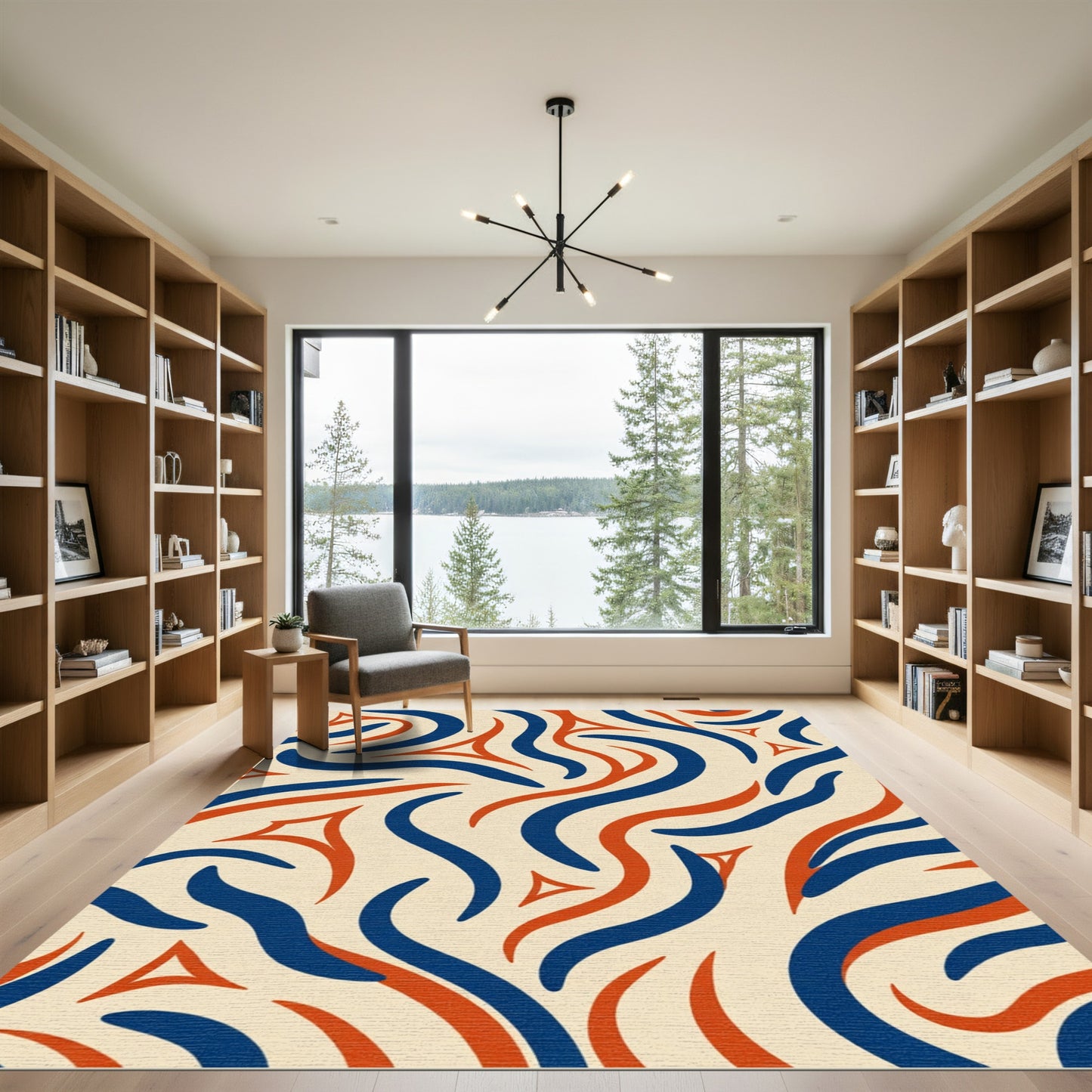 Crimson Blue Swirl Organic Forms Rug