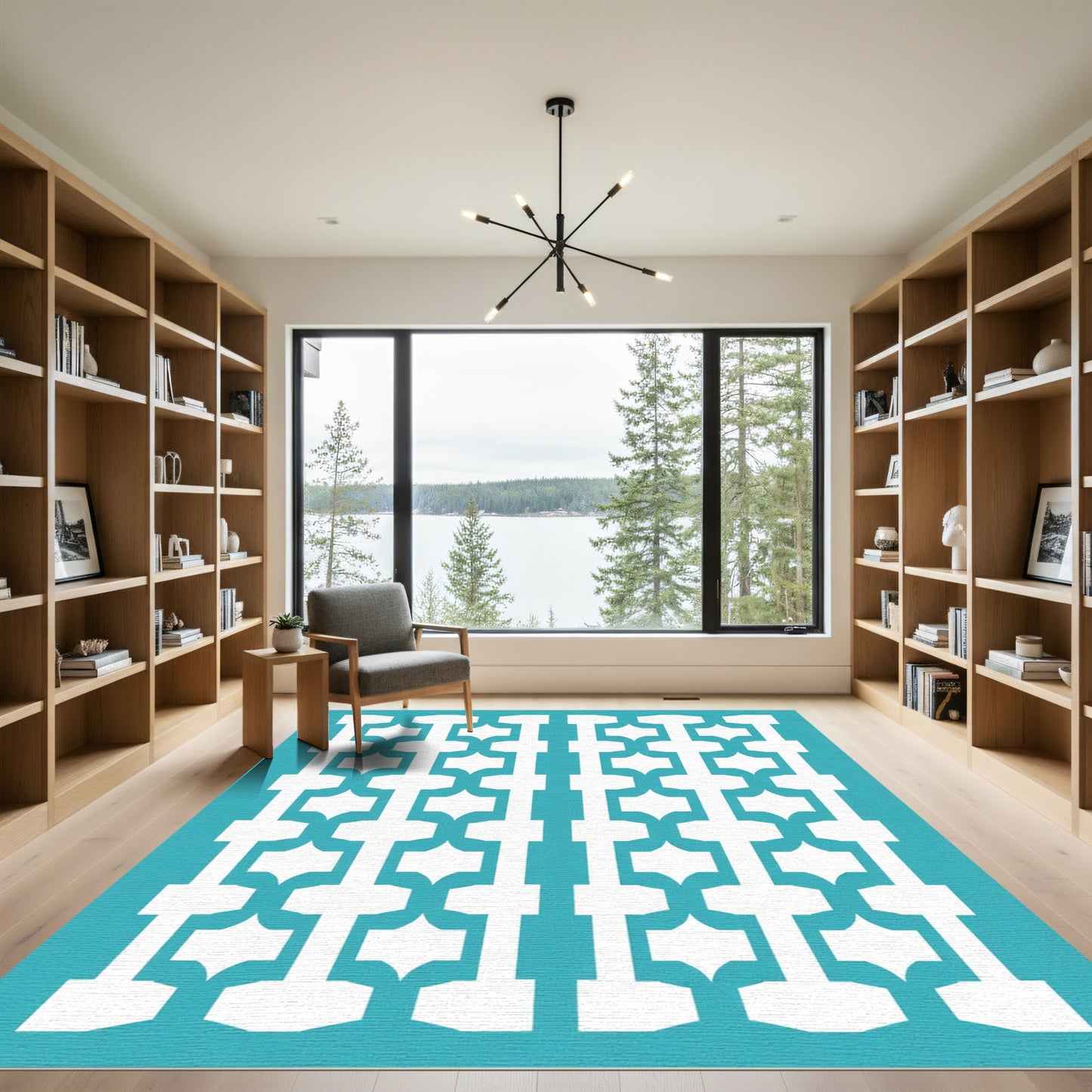 Turquoise White Geometric Chain Link Rug