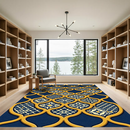 Regal Navy and Gold Lattice Scroll Rug