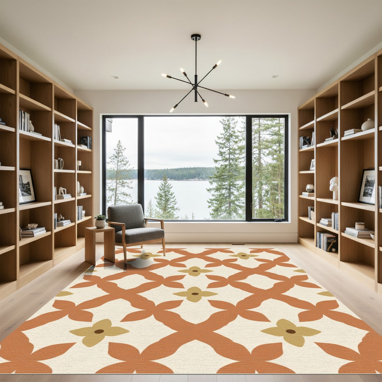 Terracotta Lattice Floral Inlay Rug