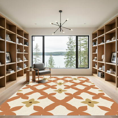 Terracotta Lattice Floral Inlay Rug
