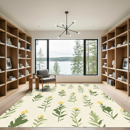 Simple Yellow Flower Sprig Pattern Rug