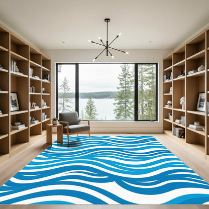 Deep Blue Fluid Wave Rug