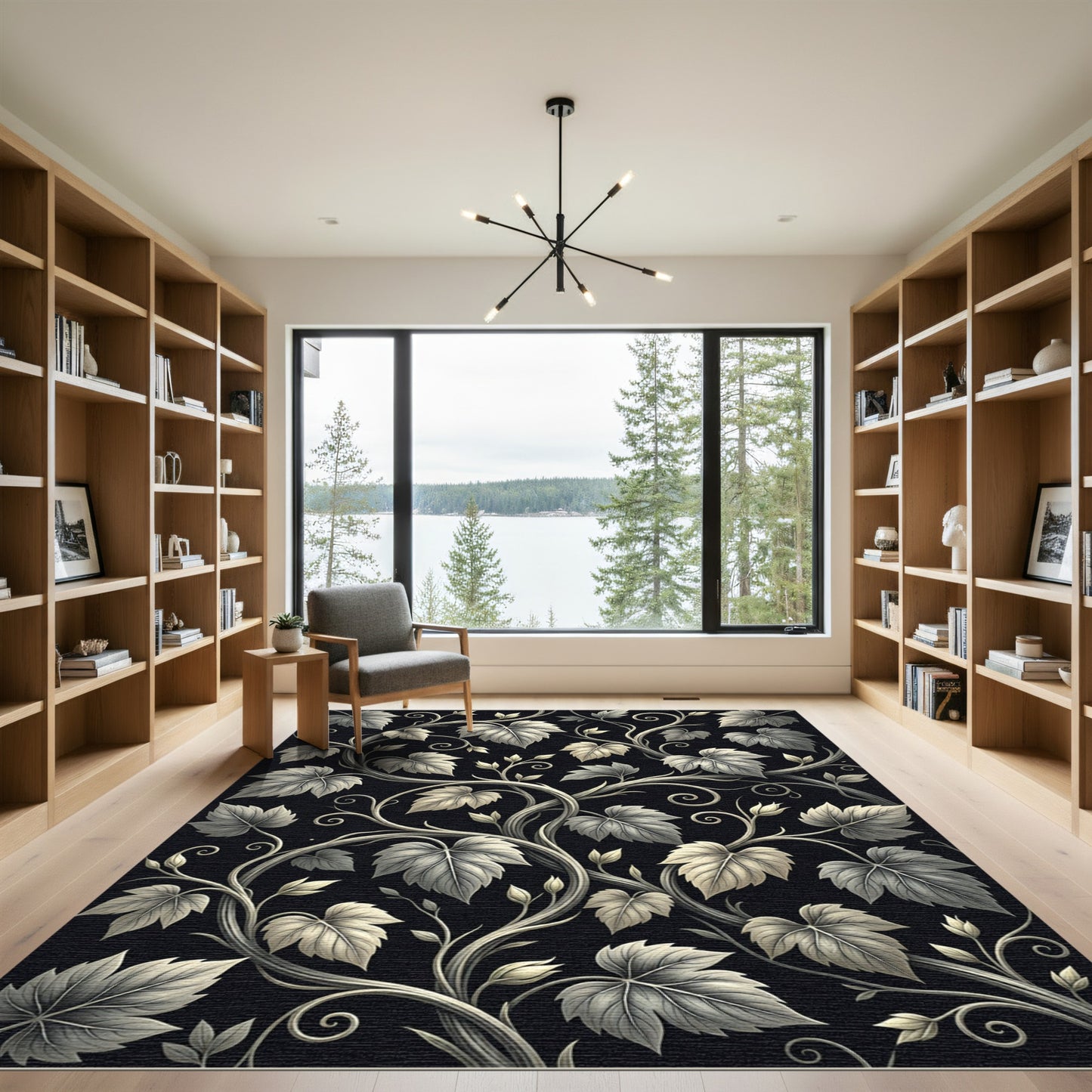 Elegant Cream Vine Leaf Tapestry Rug