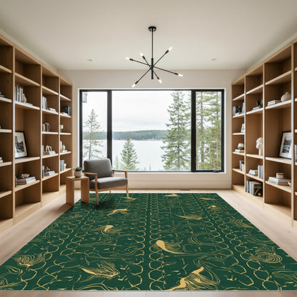 Emerald Gold Flowing Bird Stripe Rug