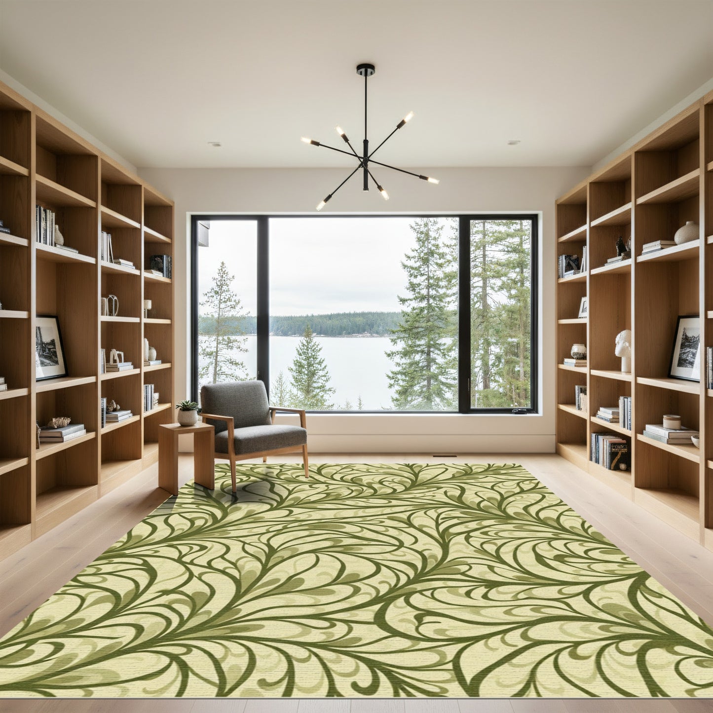 Earthy Green Swirling Vine Rug