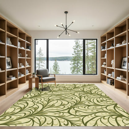 Earthy Green Swirling Vine Rug
