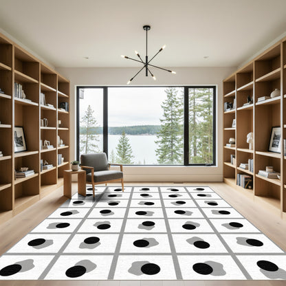Monochromatic Black Gray Blob Circles Rug
