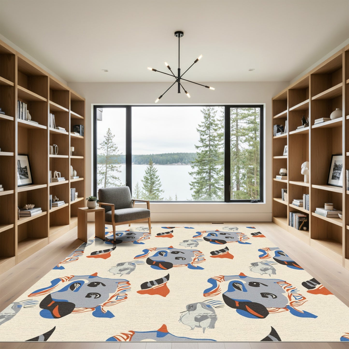 Abstract Gray Blue Orange Faces Rug