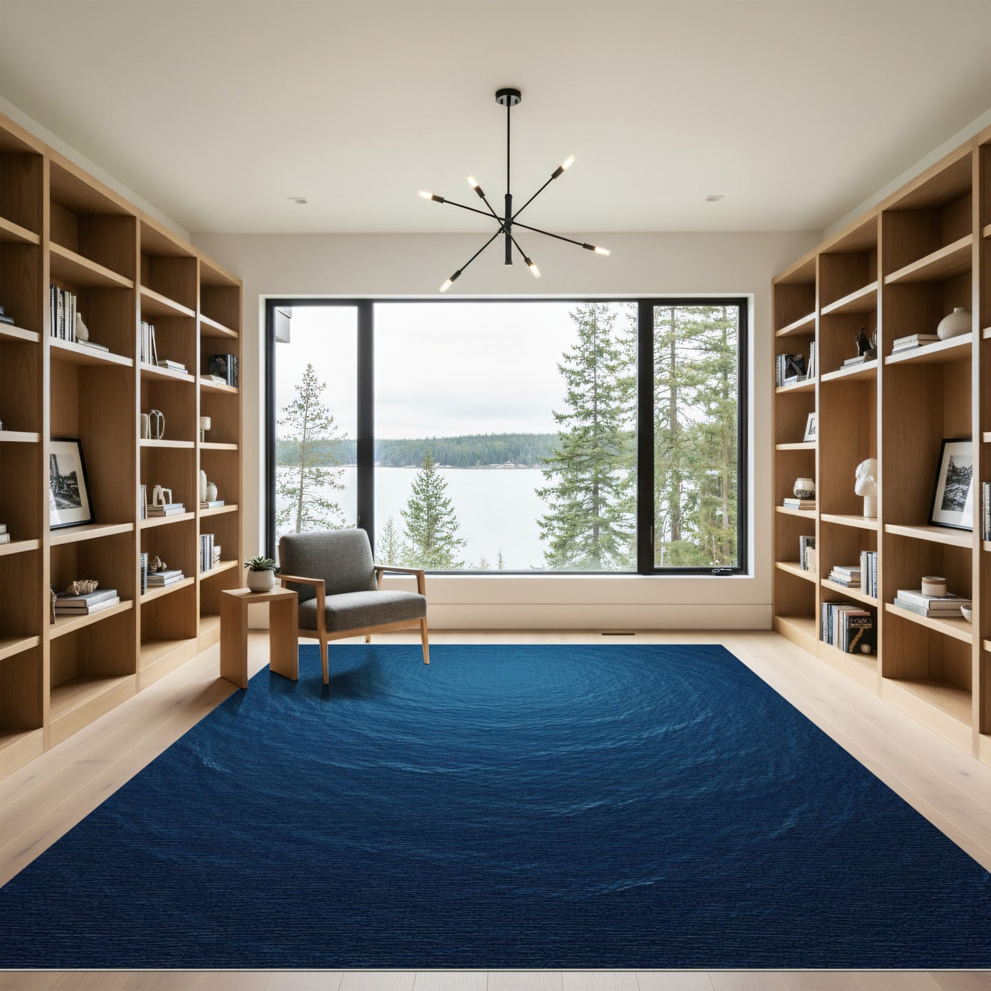 Deep Blue Oceanic Rippled Surface Rug