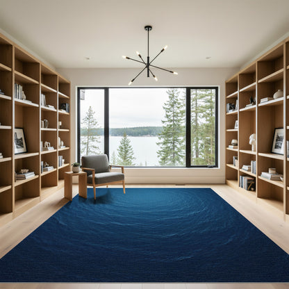 Deep Blue Oceanic Rippled Surface Rug
