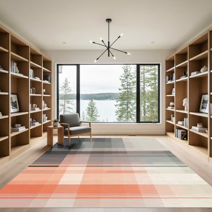 Modern Coral and Gray Pixel Landscape Rug