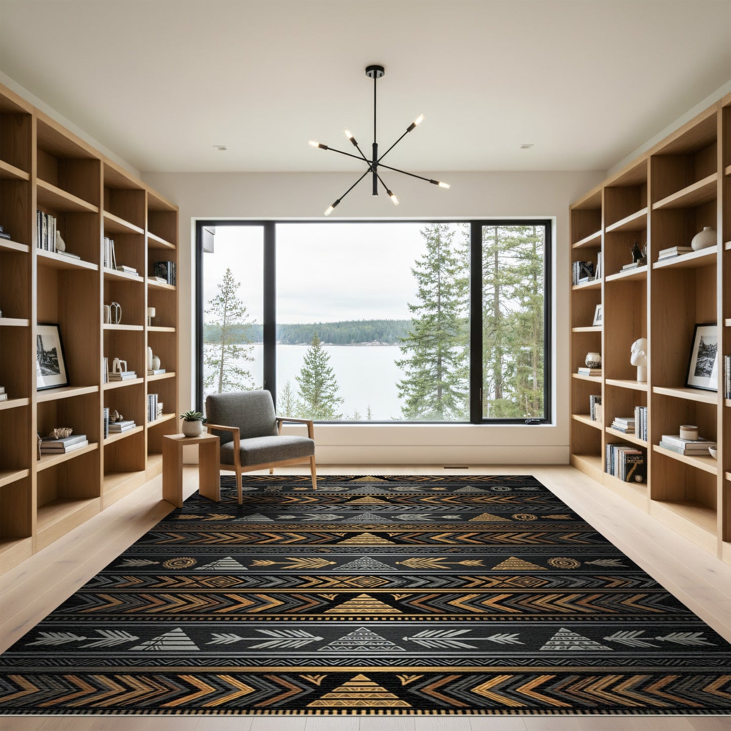 Golden Gray Tribal Arrow Band Rug