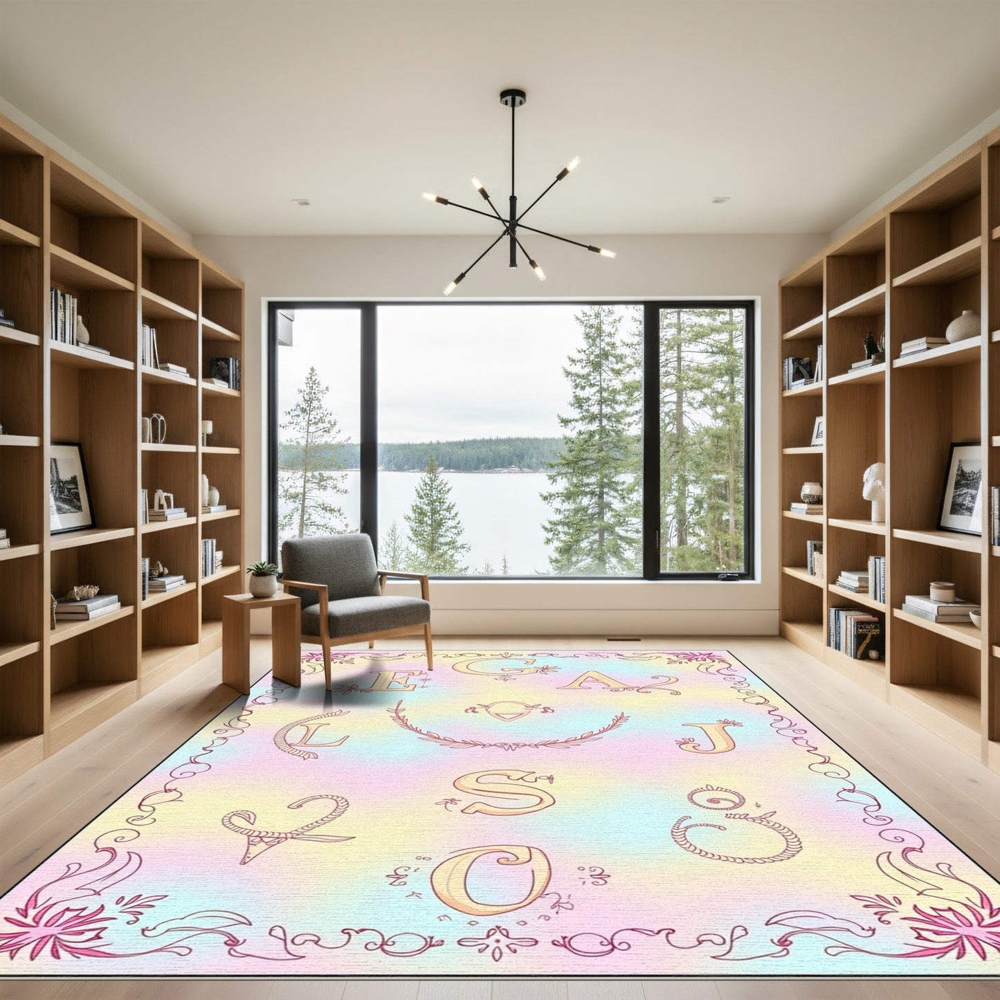 Pastel Alphabet Border Decor Rug