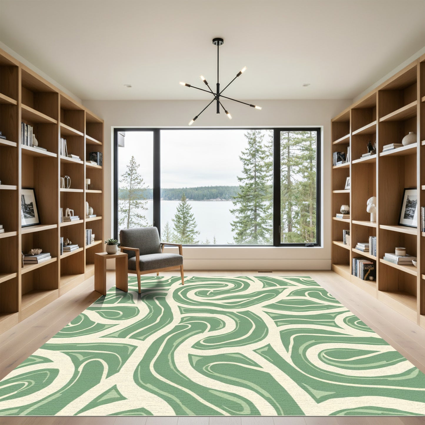 Sage Green Abstract Swirls Rug