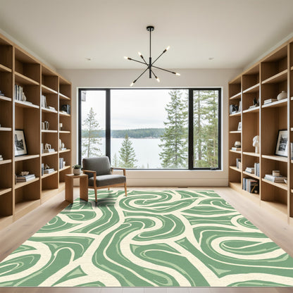 Sage Green Abstract Swirls Rug