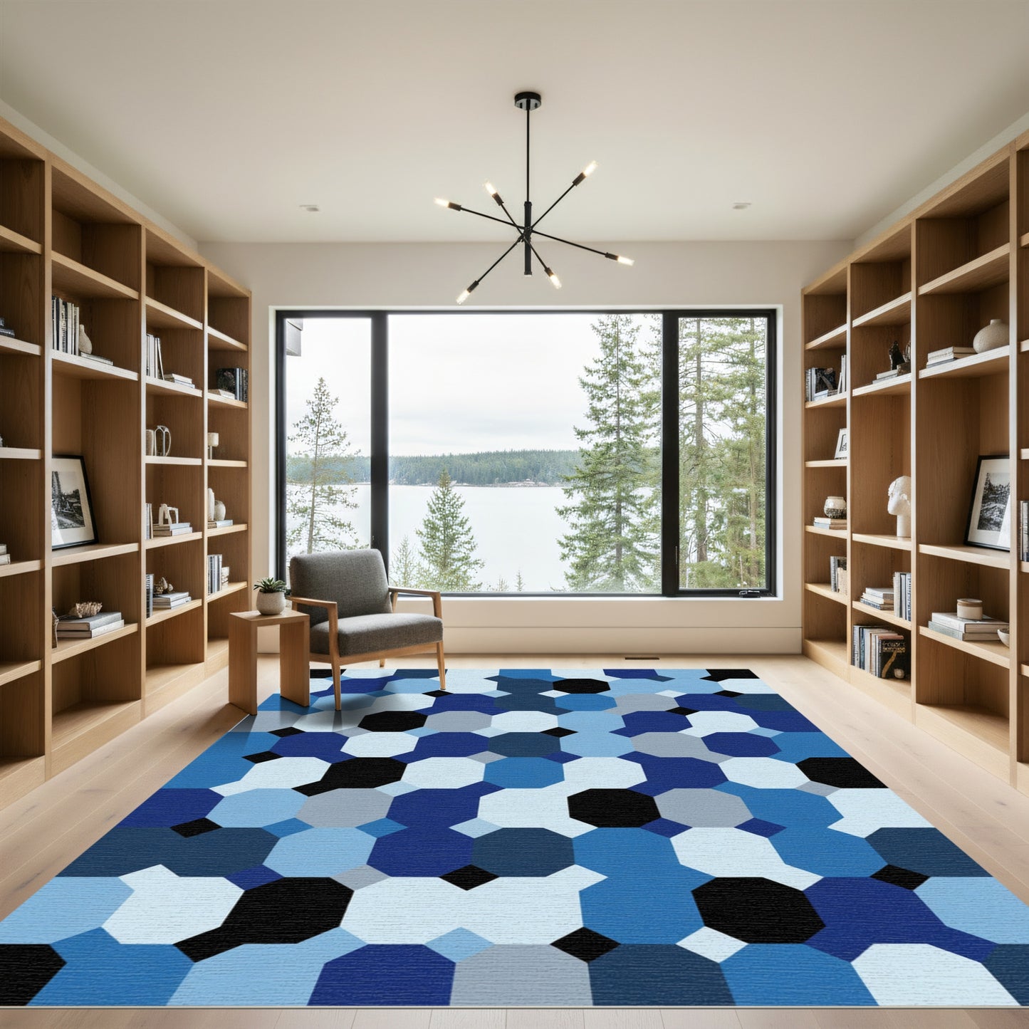 Abstract Blue Octagon Arrangement Rug