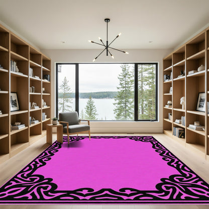 Vibrant Pink Scrollwork Border Rug