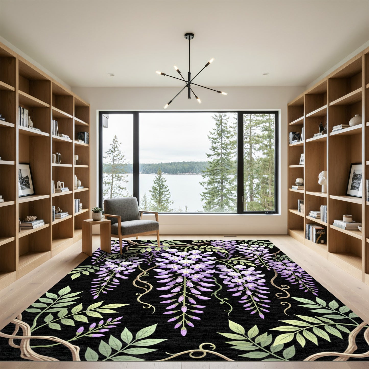 Lavender Wisteria Cascade Dark Garden Rug