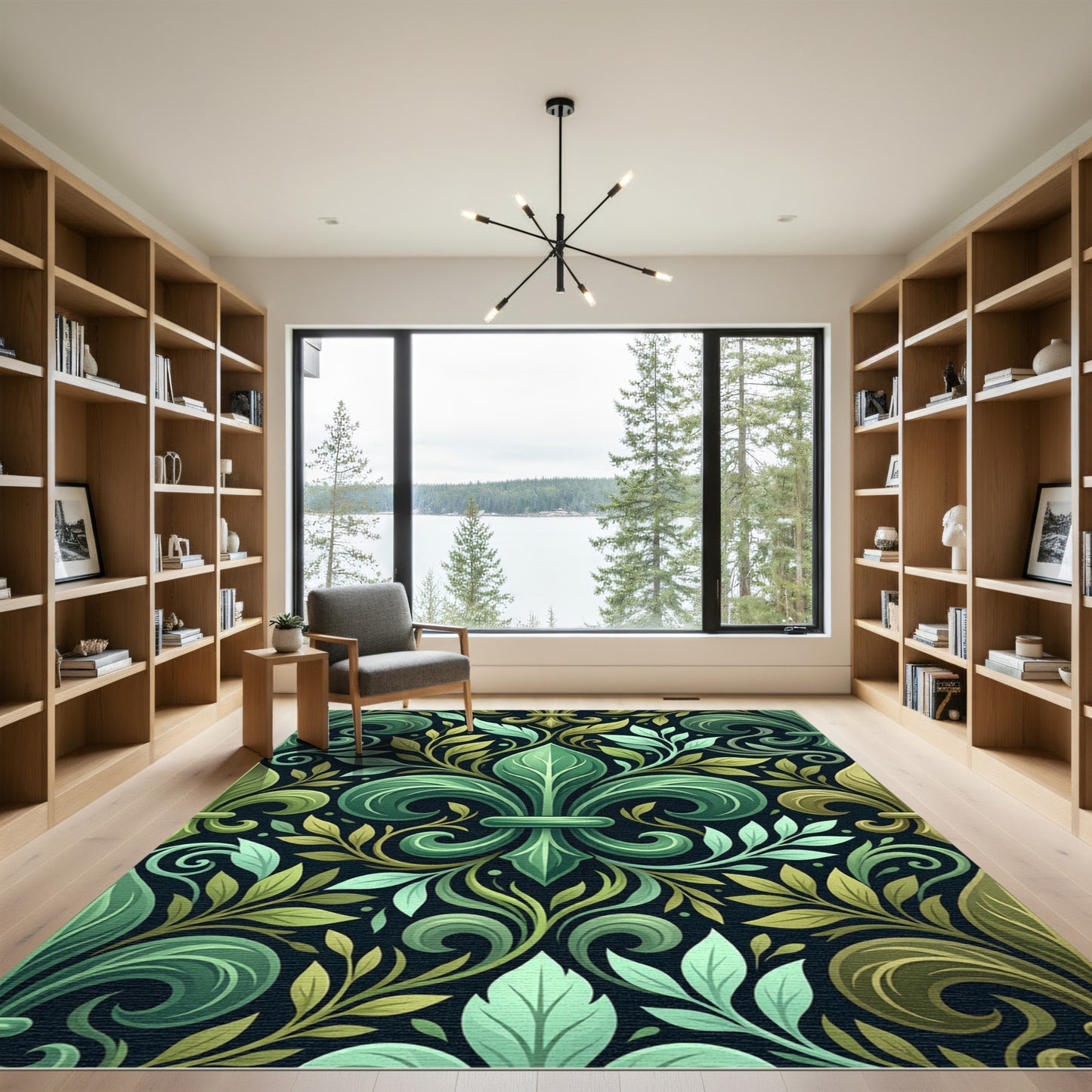 Elegant Emerald Green Fleur-de-lis Scroll Rug