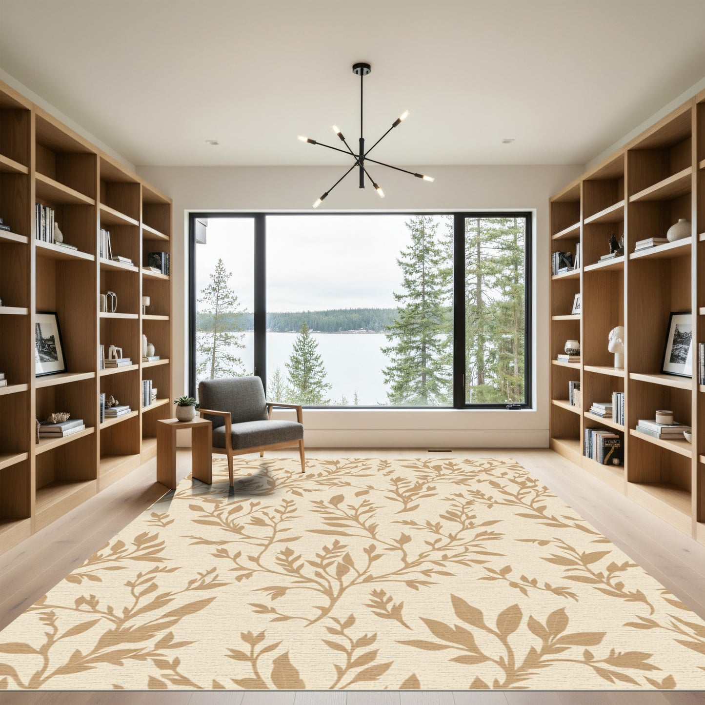 Warm Beige Botanical Branch Cluster Rug