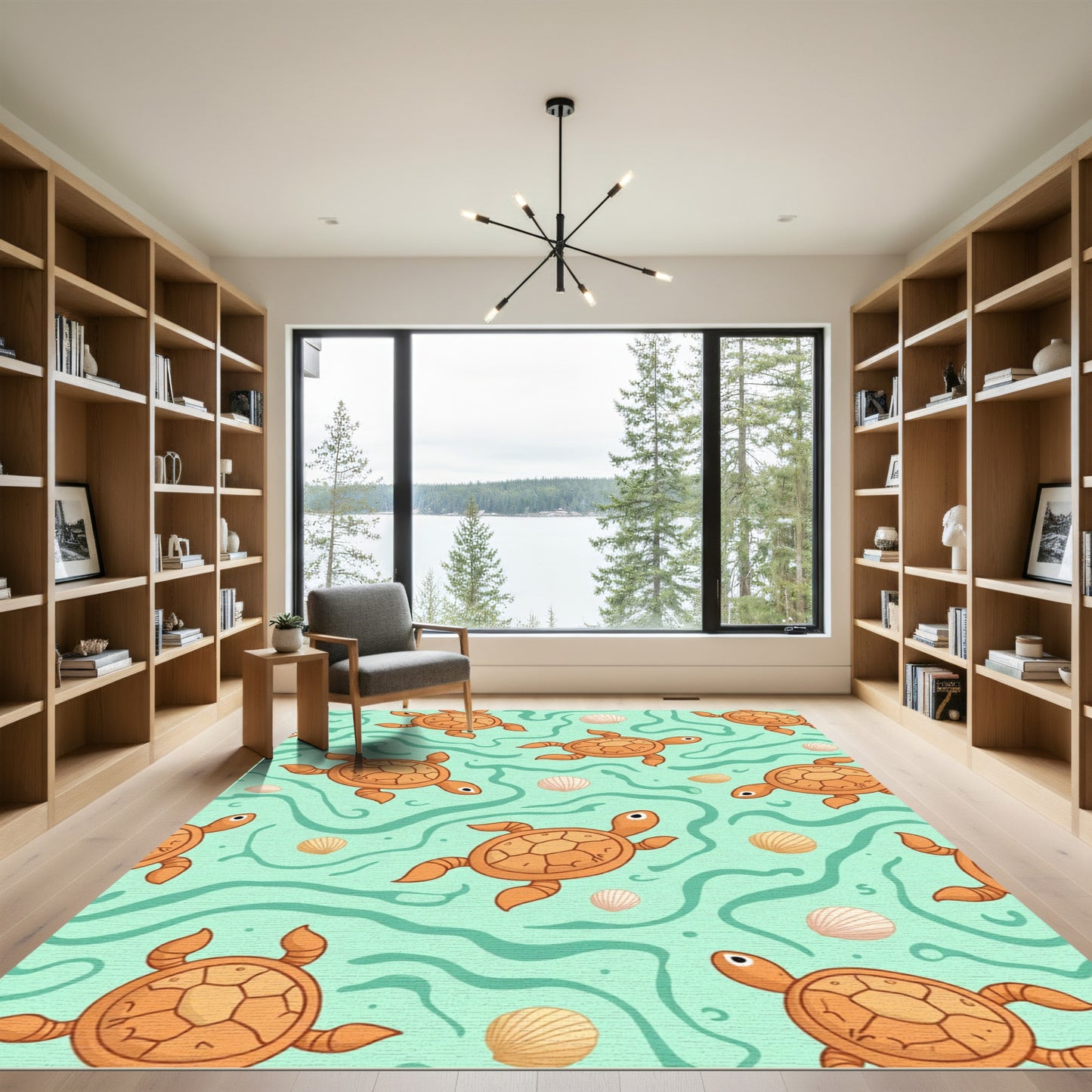 Whimsical Orange Turtles Sea Swirl Rug