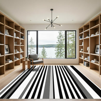 Bold Black White Gray Stripe Rug