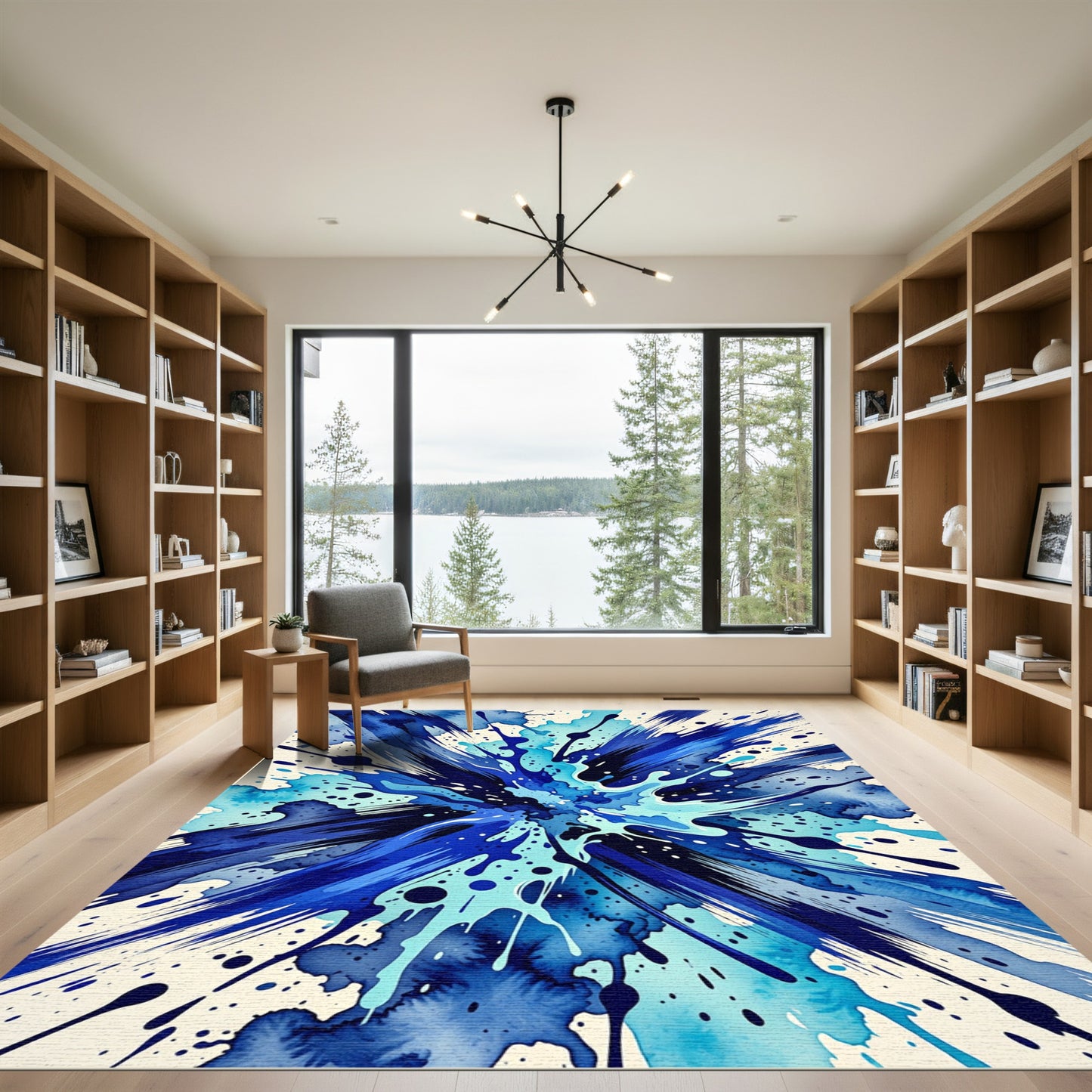 Vibrant Blue Watercolor Splatter Burst Rug