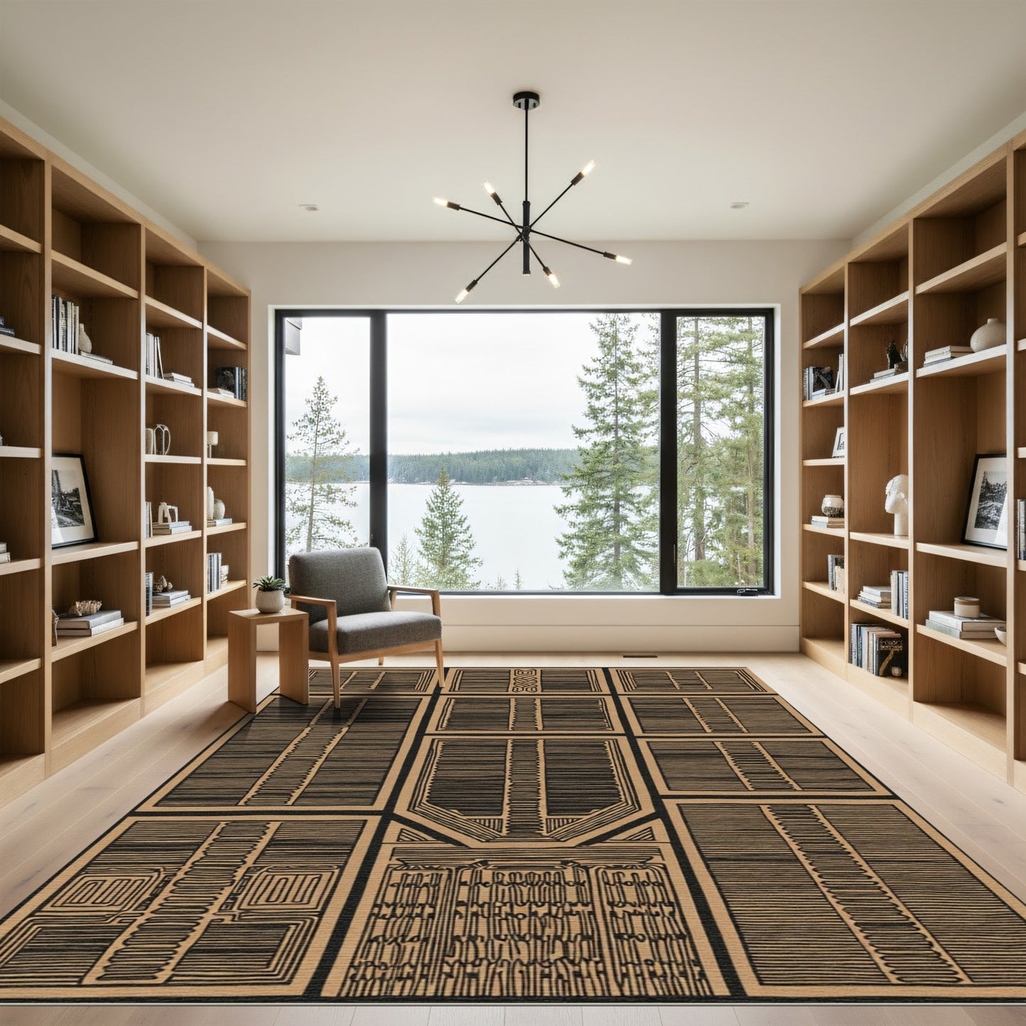Tan Brown Geometric Window Panes Rug