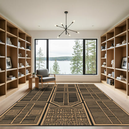 Tan Brown Geometric Window Panes Rug