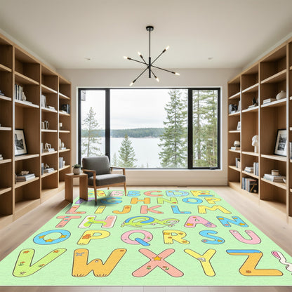 Pastel Alphabet Whimsical Creatures Rug