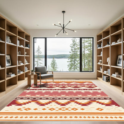Terracotta Geometric Tribal Stripe Rug