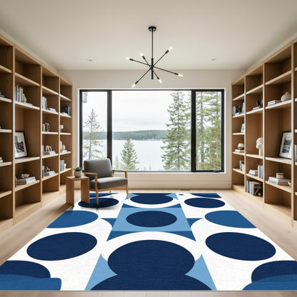 Deep Blue Abstract Circles Composition Rug