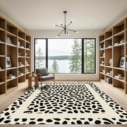 Black Dotted Ivory Border Abstract Rug