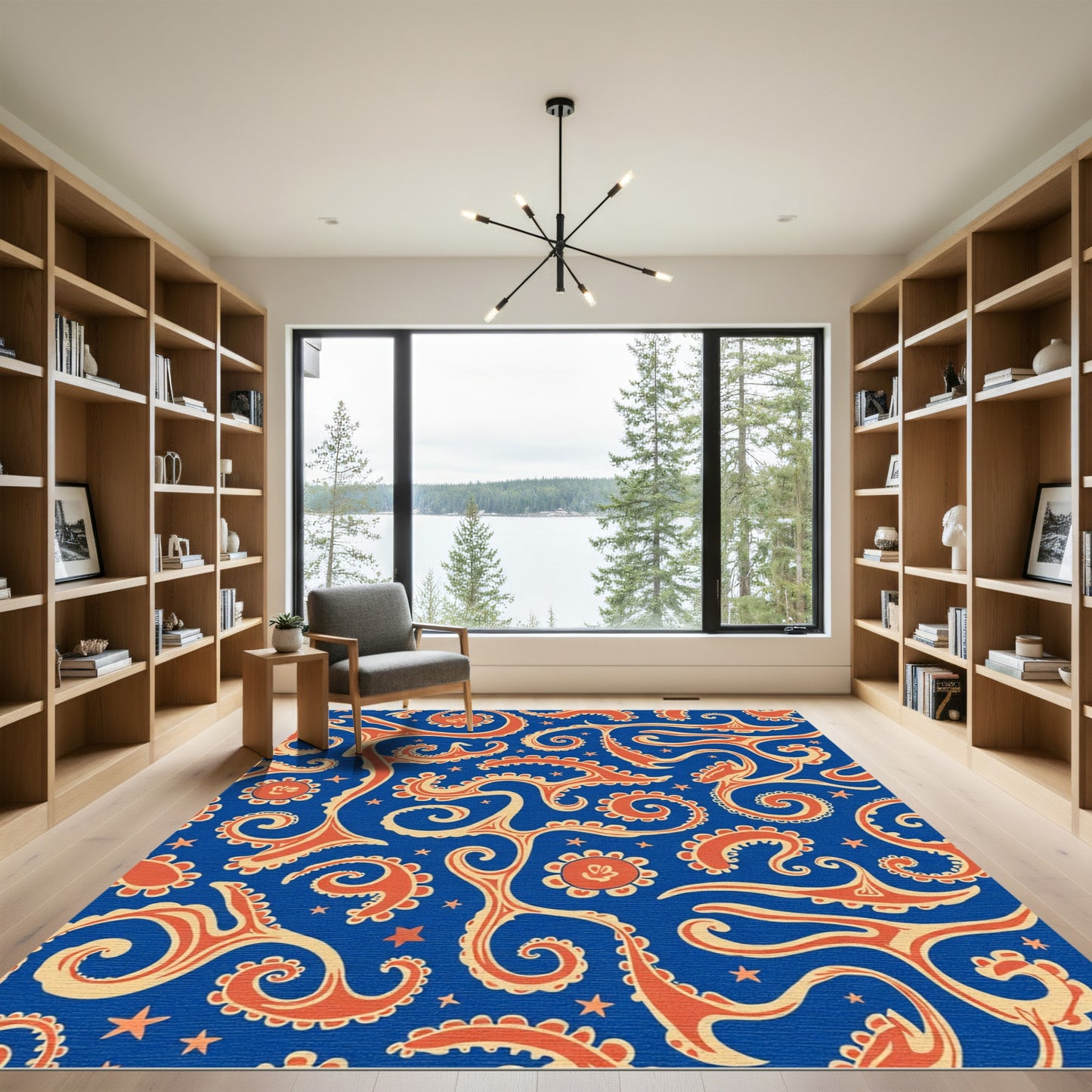 Coral Swirls Stars Blue Rug
