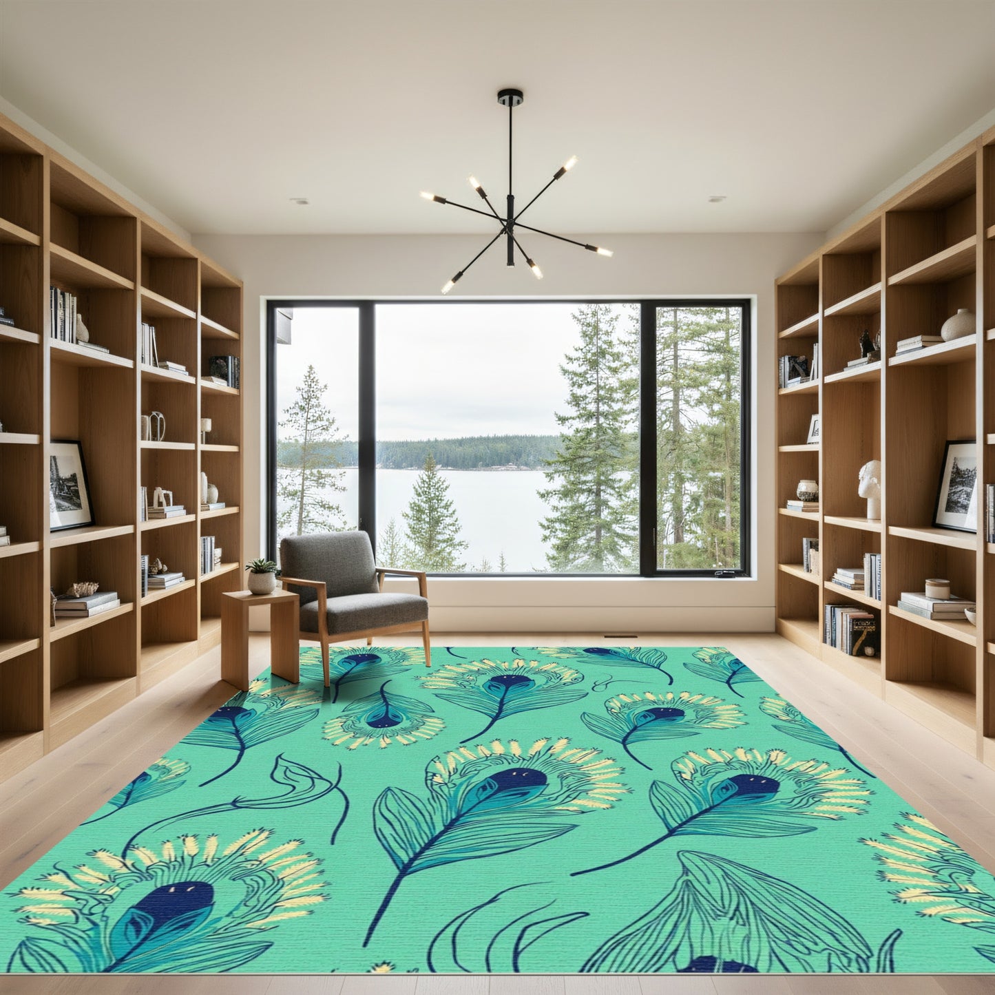 Aqua Teal Peacock Feather Graphic Rug