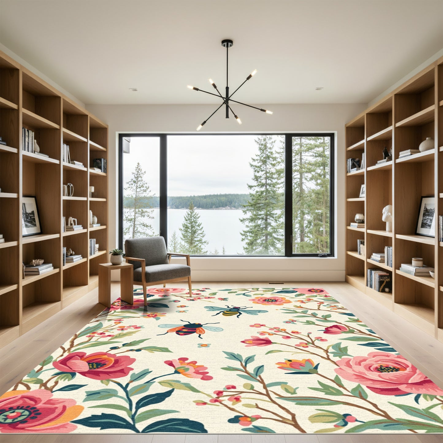 Whimsical Bees Watercolor Floral Garden Rug