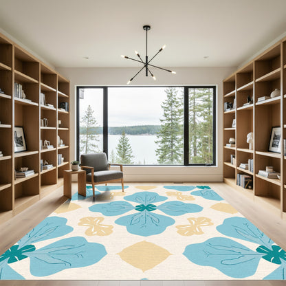 Aqua Yellow Floral Medallion Rug
