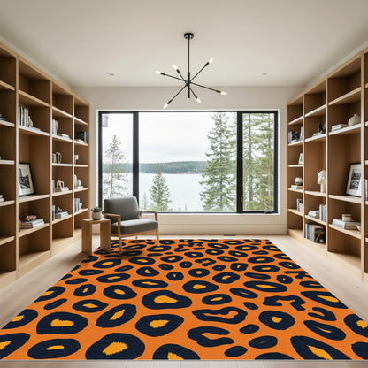 Bold Orange Black Leopard Spots Rug