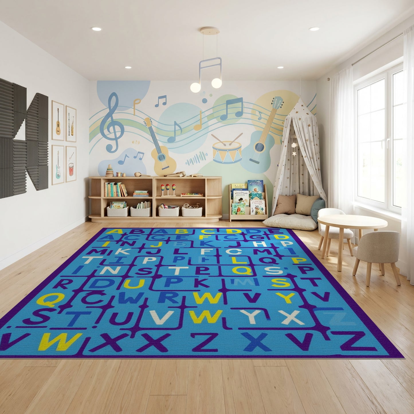 Vibrant Multicolor Alphabet Grid Rug
