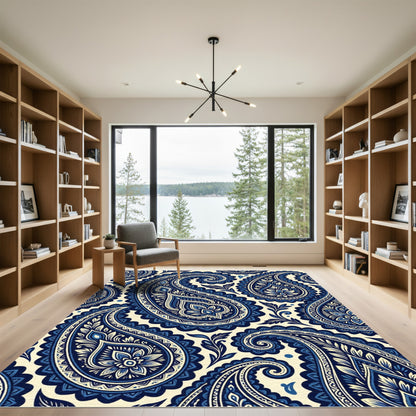 Classic Blue Paisley Floral Swirl Rug